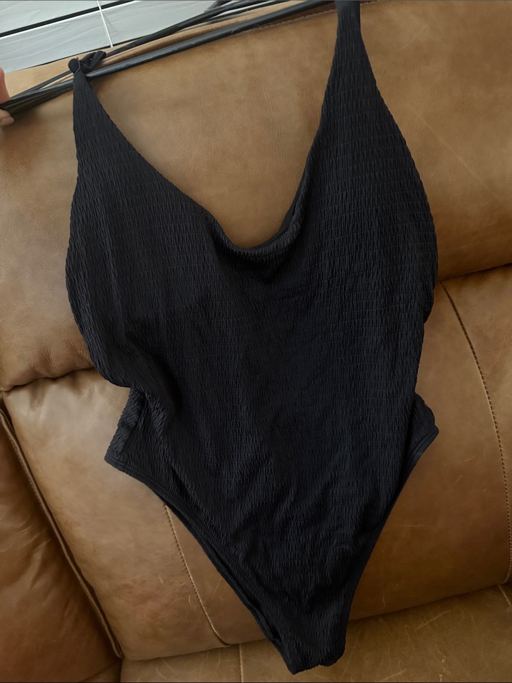 aerie Black Textured One-Piece Swimsuit Medium